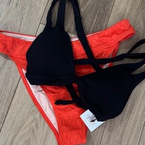 BECCA & Cupshe NWT L Black TOP and ORANGE BOTTOMS Bikini Set